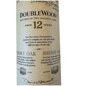 Balvenie DoubleWood 12 Year Single Malt Scotch Whisky - Empty Bottle,Tube + Cork
